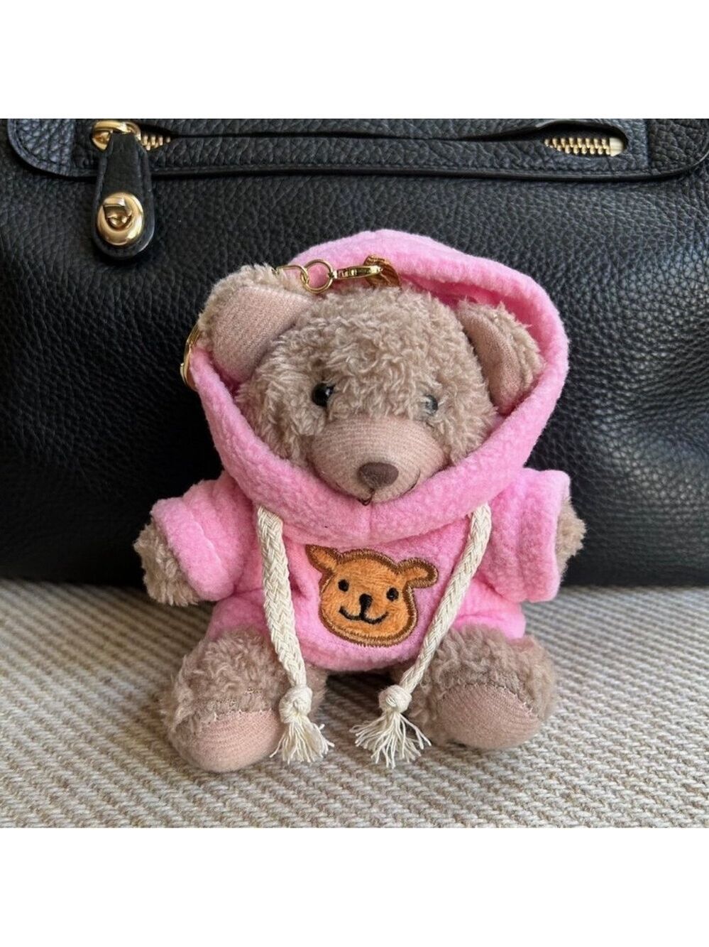 TEDDY BEAR HOODIE Bag Charm Taupe and Pink 🧸 - Picture 2 of 5